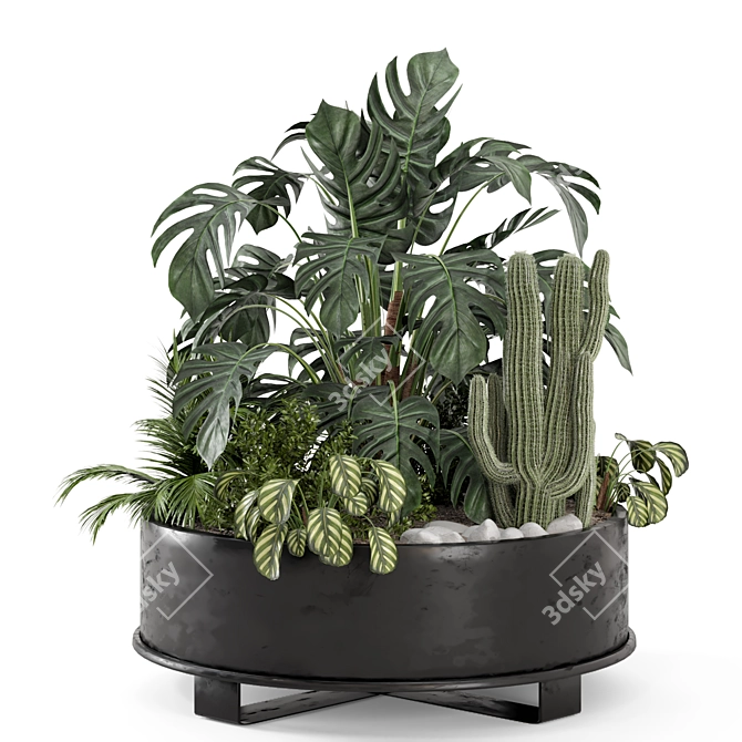 Rusty Metal Pot with Outdoor Plants 3D model image 5