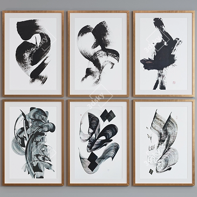 Title: Modern Japanese Calligraphy Picture Frame Set 3D model image 1