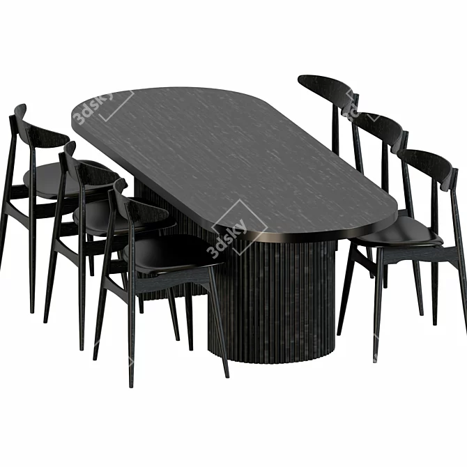 Modern Ash Dining Chair Black 3D model image 2