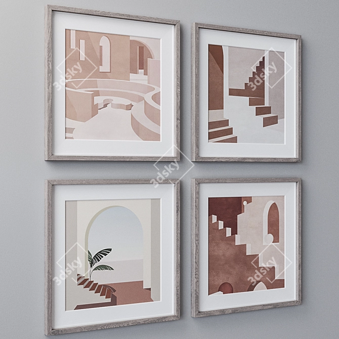 Elegant Set of 4 Wall Paintings 3D model image 2