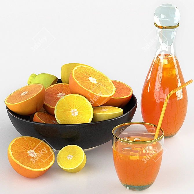 Fruit Set: Oranges, Lemons & Juice 3D model image 1