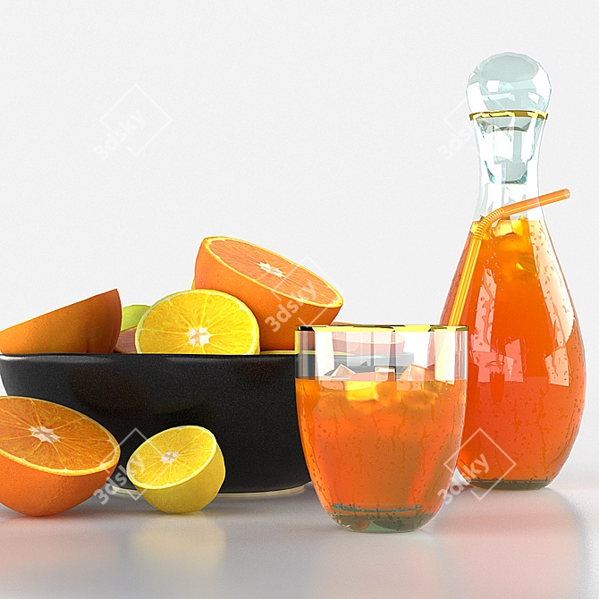 Fruit Set: Oranges, Lemons & Juice 3D model image 2