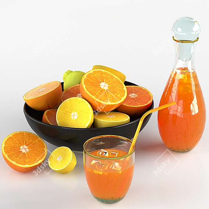 Fruit Set: Oranges, Lemons & Juice 3D model image 3