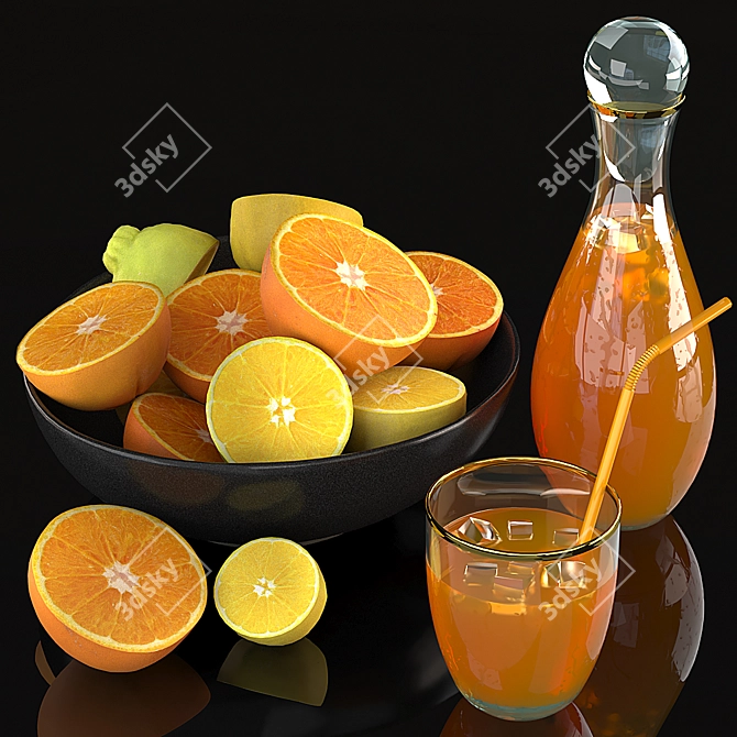 Fruit Set: Oranges, Lemons & Juice 3D model image 6