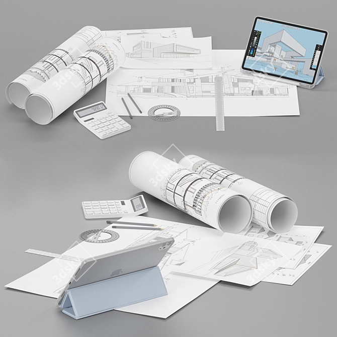 Architect's Workstation: Draftsman Set 3D model image 4