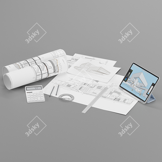 Architect's Workstation: Draftsman Set 3D model image 6