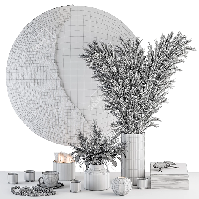 Moon Mirror Set with Dried Plant 3D model image 6