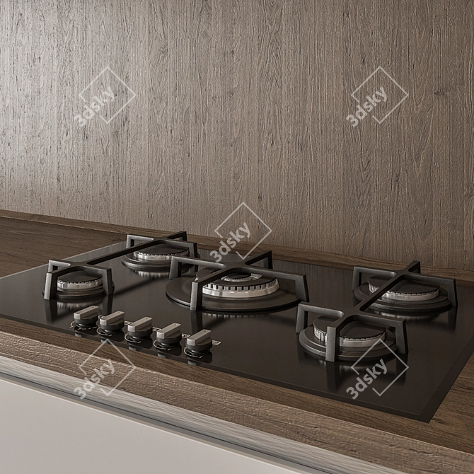 Modern White and Wood Kitchen Cabinets 3D model image 3