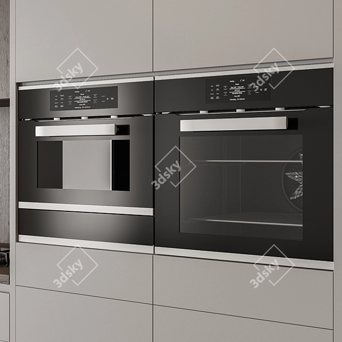 Modern White and Wood Kitchen Cabinets 3D model image 4