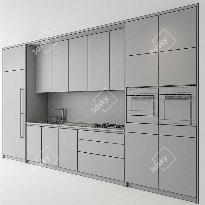 Modern White and Wood Kitchen Cabinets 3D model image 5