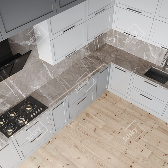 Modern Kitchen Set: Gas Hob, Oven, Coffee Machine, Wine Fridge, Sink, and Miele Hood 3D model image 4