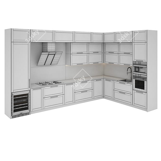 Modern Kitchen Set: Gas Hob, Oven, Coffee Machine, Wine Fridge, Sink, and Miele Hood 3D model image 5