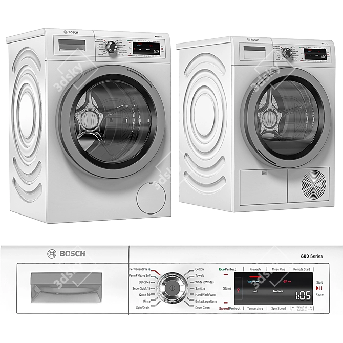 High-Performance Bosch 800 Series Washer & Dryer 3D model image 1