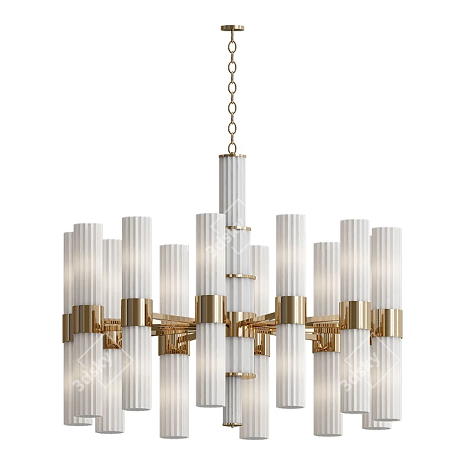 Elegant Gold & White Glass Chandelier 3D model image 1