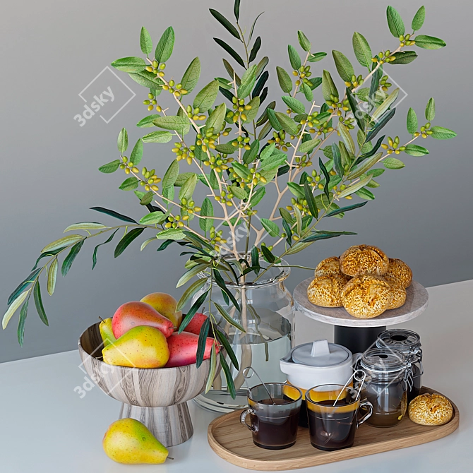 Charming Kitchen Decor Set: Pears and Tea 3D model image 2