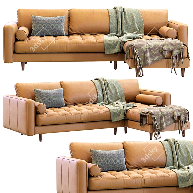 Sleek Sven Charme Tan Sectional 3D model image 3