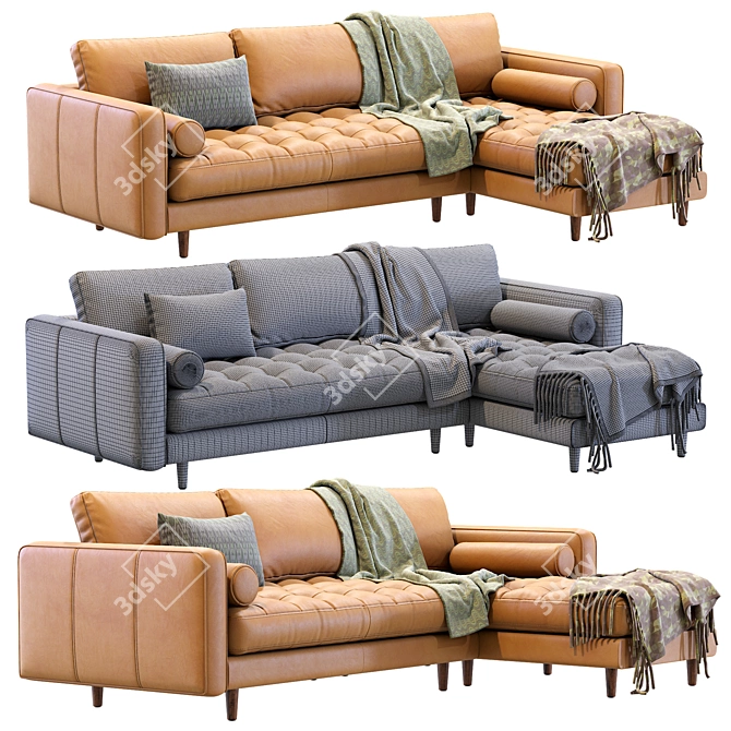 Sleek Sven Charme Tan Sectional 3D model image 5