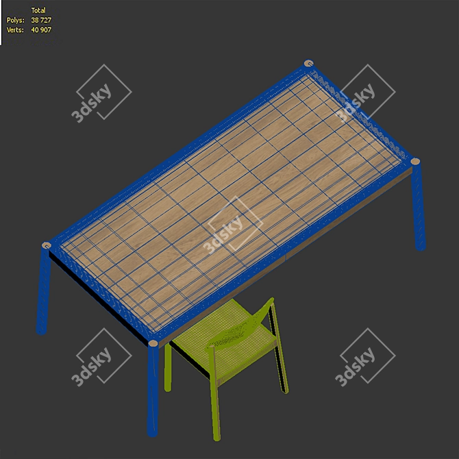 Title: Oak Table Set with Chairs 3D model image 2