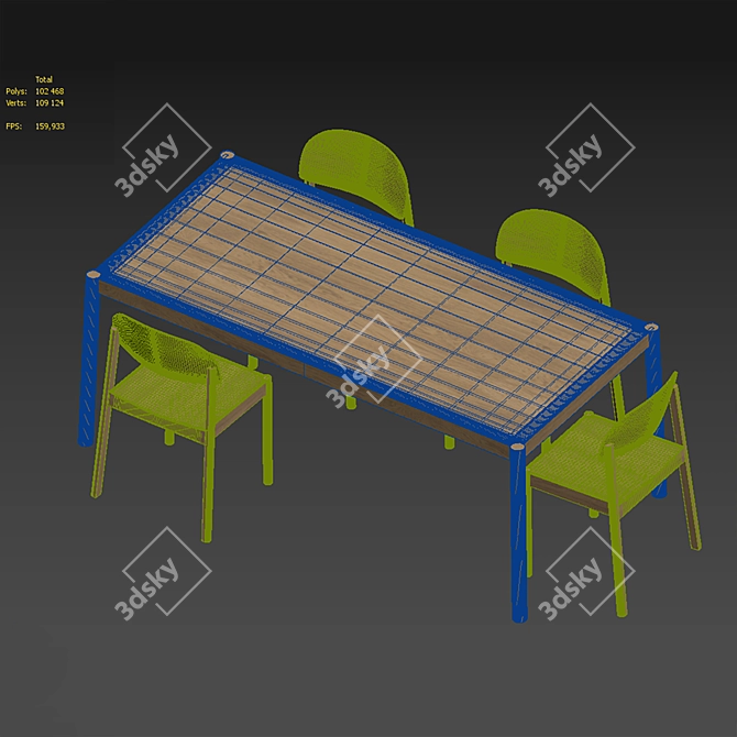 Title: Oak Table Set with Chairs 3D model image 3