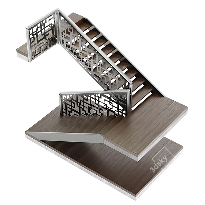 Elegant Laser Cut Metal Staircase 3D model image 2