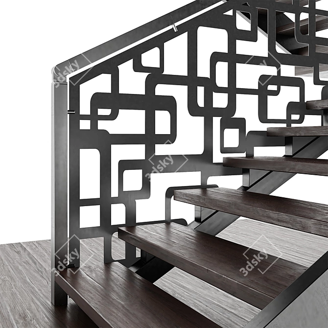 Elegant Laser Cut Metal Staircase 3D model image 4