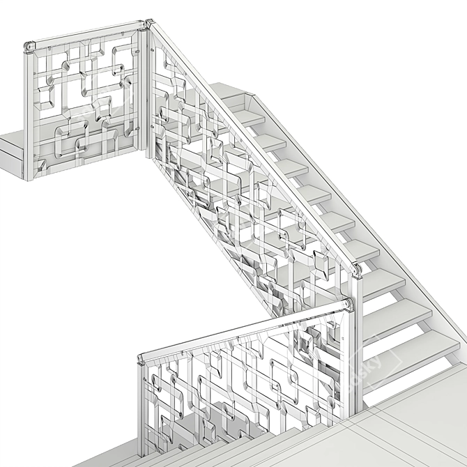 Elegant Laser Cut Metal Staircase 3D model image 6