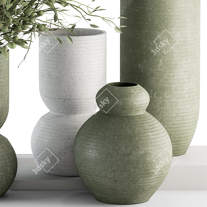 Green and Gray Vase and Plant Set 3D model image 3