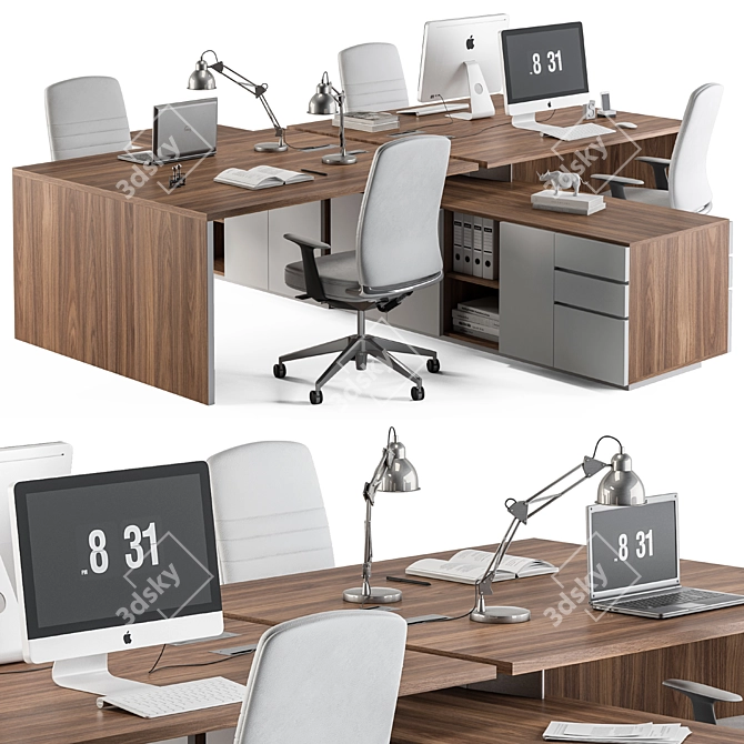 Modern Wood and White Office Set 3D model image 1