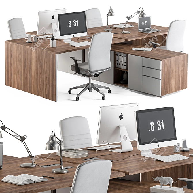 Modern Wood and White Office Set 3D model image 2