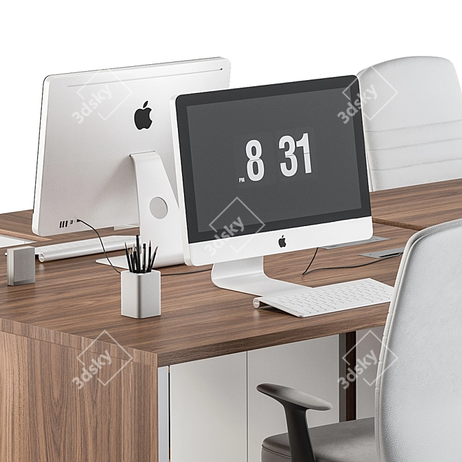 Modern Wood and White Office Set 3D model image 4