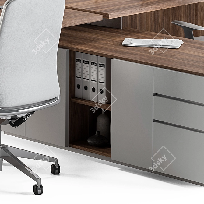 Modern Wood and White Office Set 3D model image 5