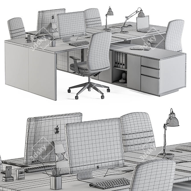 Modern Wood and White Office Set 3D model image 6