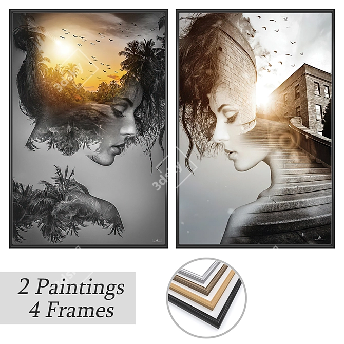 Duo Art Prints with Versatile Frames 3D model image 1