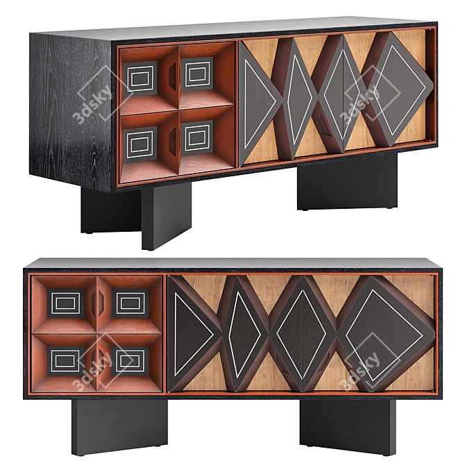 Sleek Paseo Wood Media Credenza 3D model image 1