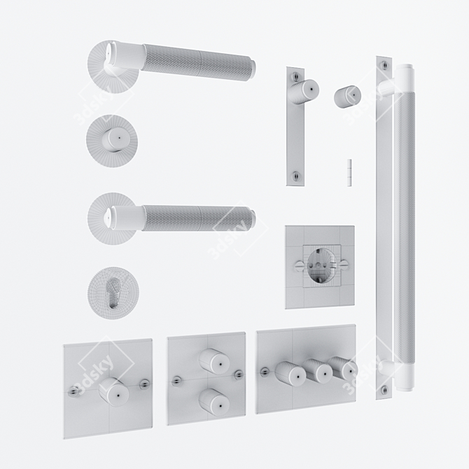 Sleek Hardware Set: Door Handle, Furniture Knobs & Switch 3D model image 2