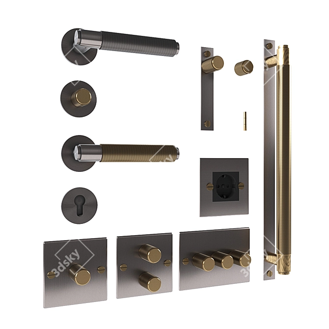 Sleek Hardware Set: Door Handle, Furniture Knobs & Switch 3D model image 3
