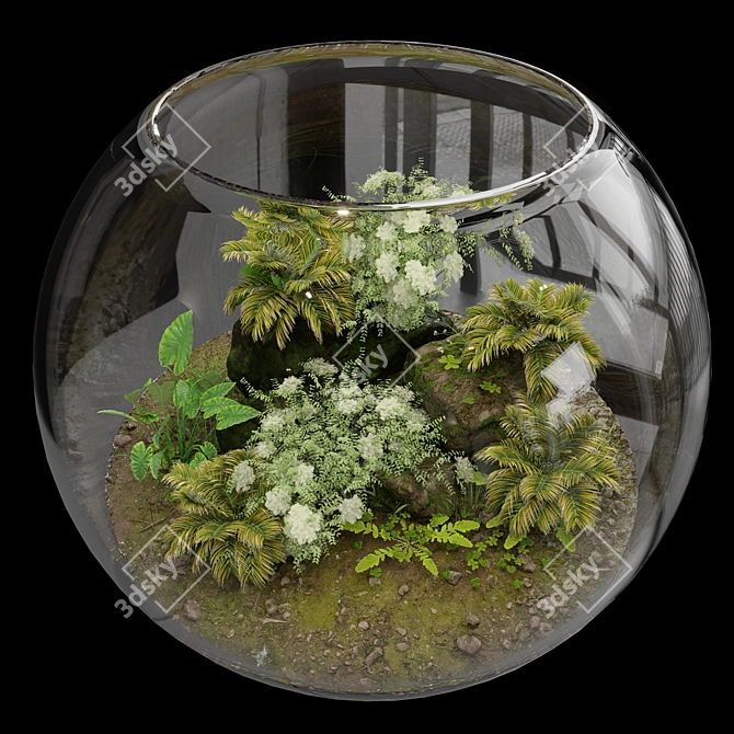 Miniature Botanical Oasis: Terrarium Plants Collection 3D model image 1