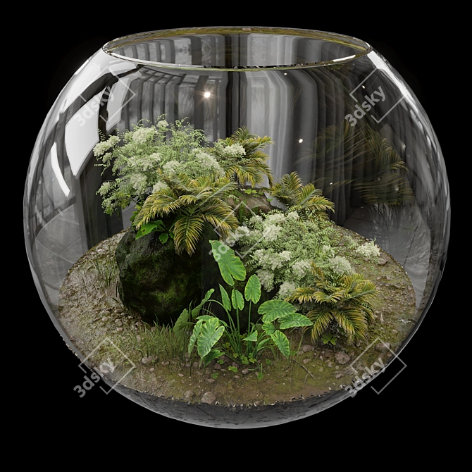 Miniature Botanical Oasis: Terrarium Plants Collection 3D model image 2