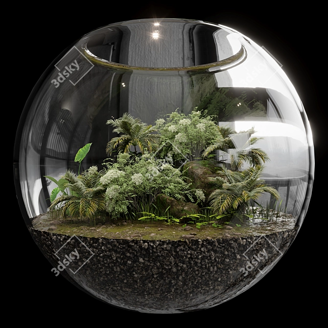 Miniature Botanical Oasis: Terrarium Plants Collection 3D model image 3