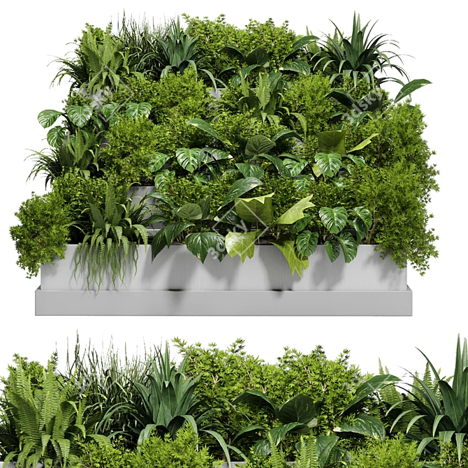 Stairway Greenery: Concrete Vase with Fern, Bush & Grass 3D model image 2