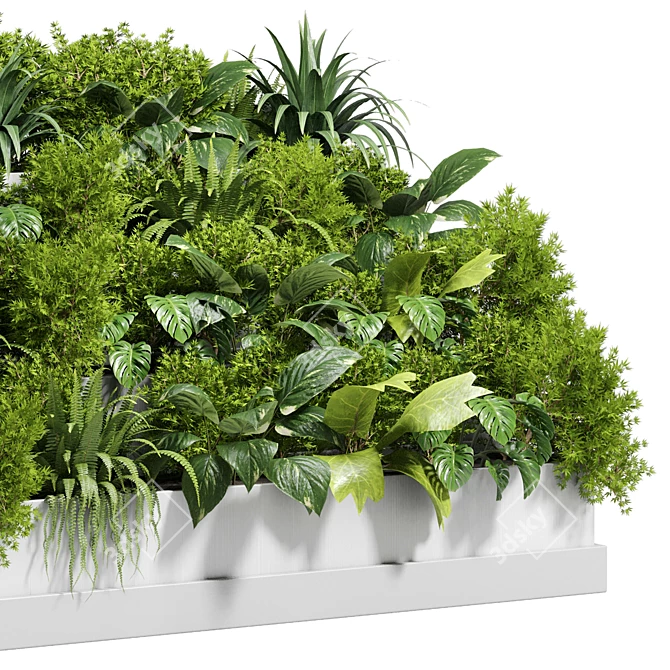 Stairway Greenery: Concrete Vase with Fern, Bush & Grass 3D model image 4