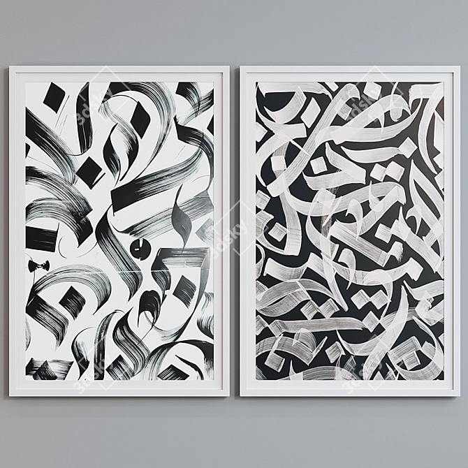 Modern Frame Set with Abstract Calligraphy Art  3D model image 2