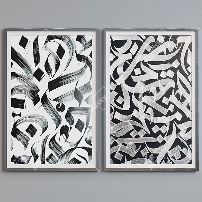 Modern Frame Set with Abstract Calligraphy Art  3D model image 3