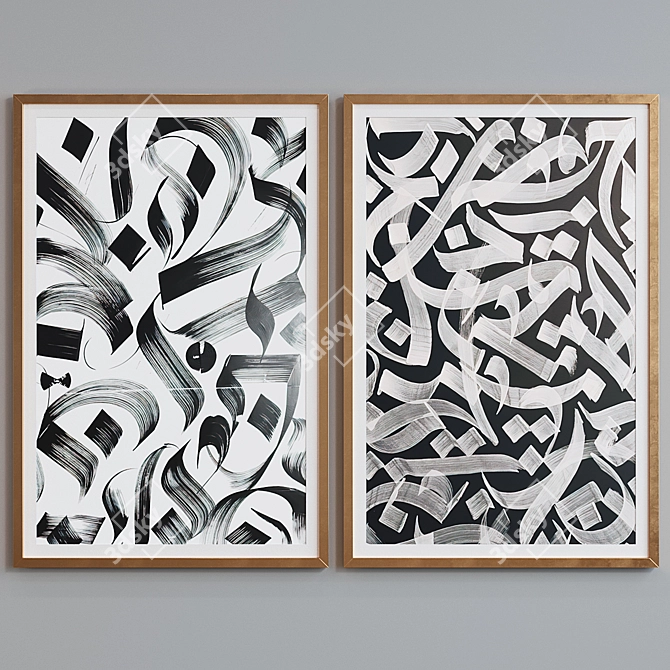 Modern Frame Set with Abstract Calligraphy Art  3D model image 4