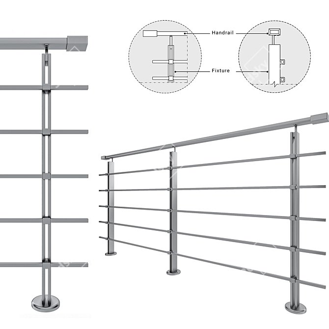 Adjustable Metal Railing 3D model image 1