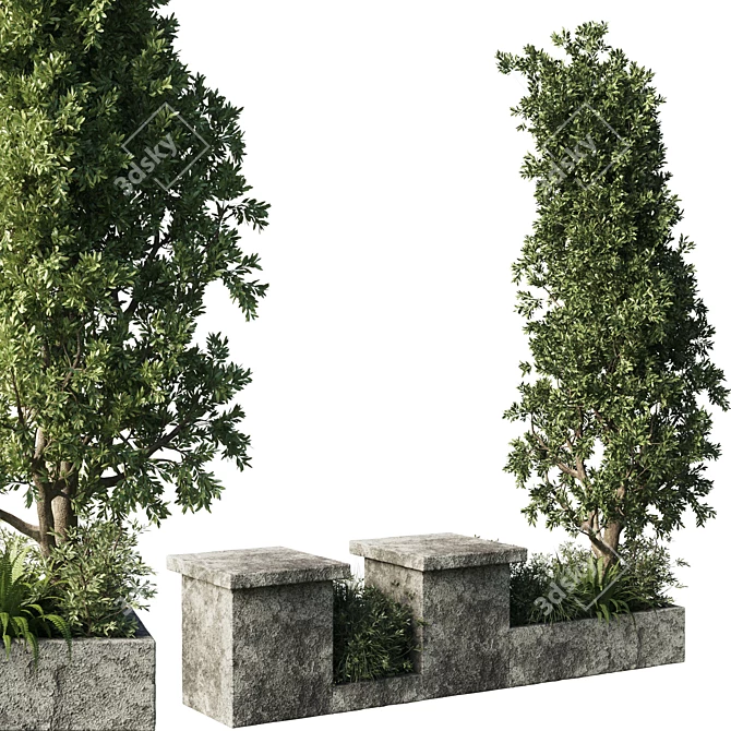 Eco Oasis: Urban Furniture with Green Benches & Plants 3D model image 2