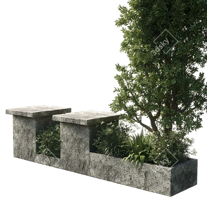 Eco Oasis: Urban Furniture with Green Benches & Plants 3D model image 3
