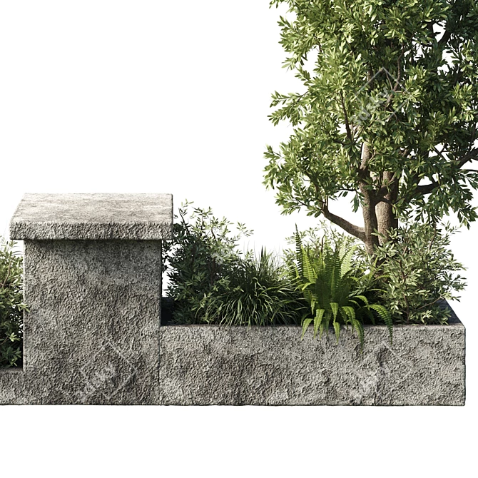 Eco Oasis: Urban Furniture with Green Benches & Plants 3D model image 5