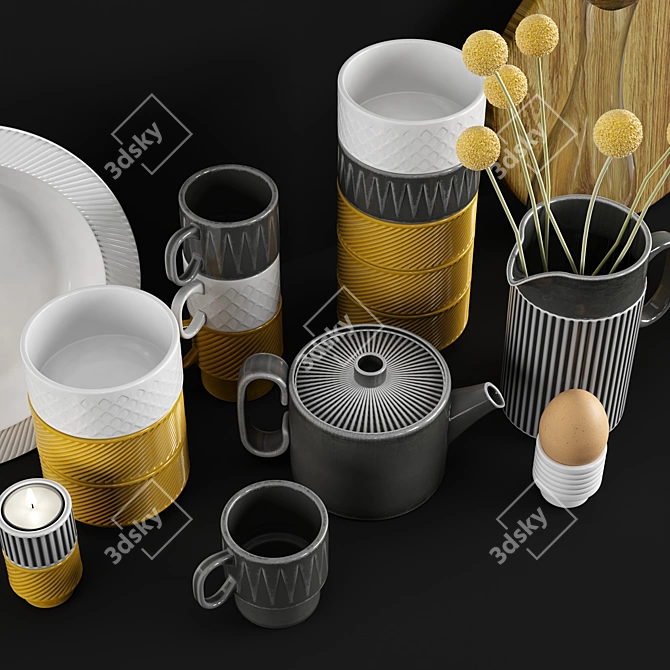 Elegant Floral Tableware Set 3D model image 5