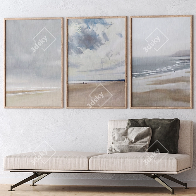 Elegant Large Wall Paintings Set 3D model image 2